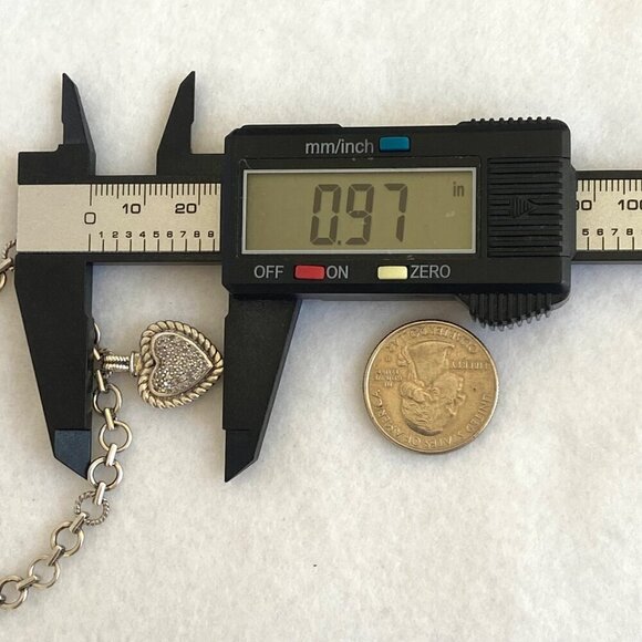 Sterling Silver 925 HN Heng Ngai Pave Diamond Heart Rolo Chain Necklace 17" - Picture 14 of 16